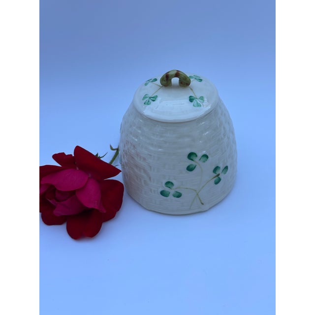 Belleek Marmalade Jar, Shamrock Basketweave Pattern, Irish Porcelain, 6th Mark (1965–1980) For Sale In Boston - Image 6 of 6