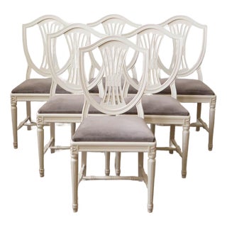Set of Six Swedish Gustavian-Style Painted Dining Chairs, 20th Century For Sale