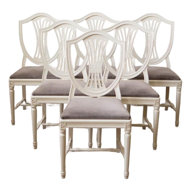 Set of Six Swedish Gustavian-Style Painted Dining Chairs, 20th Century For Sale