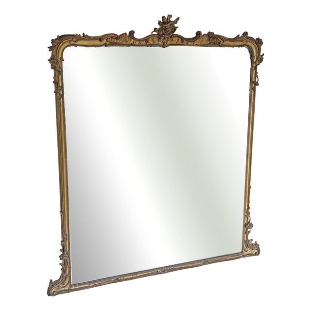 Large Antique Gilt Floor Overmantle Wall Mirror, 1800s For Sale