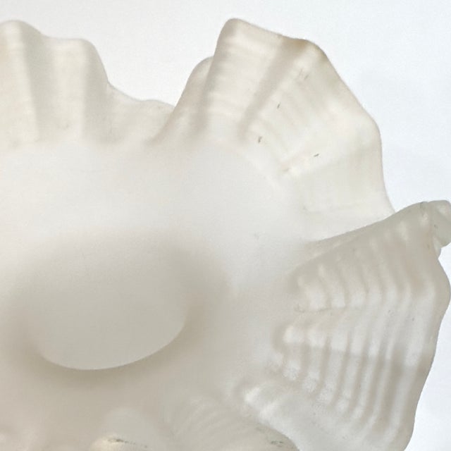 Rare White Frosted Glass Vase With Eye-Catching Ruffled Top Circa 1980s For Sale - Image 10 of 13