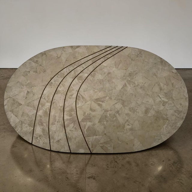 Italian Tessellated Stone and Brass Inlay Oval Coffee Table For Sale - Image 9 of 13