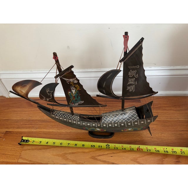 Bone Mid-Century Asian Carved Water Buffalo Horn Sailboat Model For Sale - Image 7 of 8