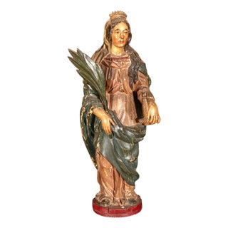 Spanish Artist, Figure of Saint Catherine, 18th Century, Polychrome Wood For Sale