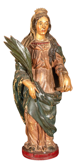 Spanish Artist, Figure of Saint Catherine, 18th Century, Polychrome Wood