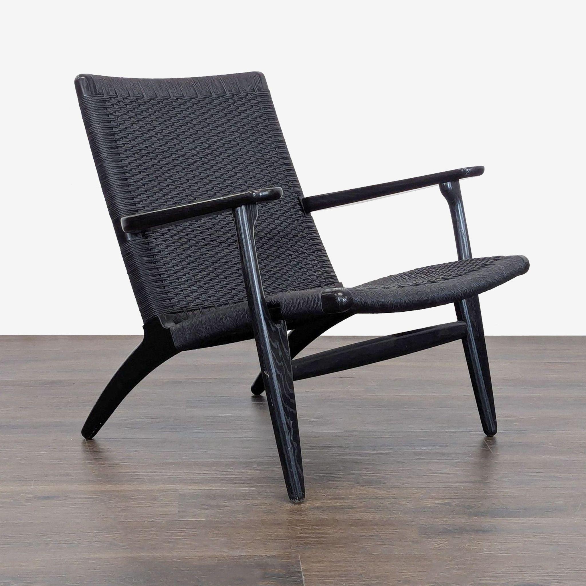 Carl Hansen & Son Ch25 Modern Black Woven Lounge Chair by Hans J