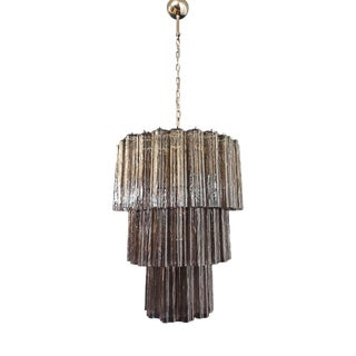 Large Three-Tier Murano Smoked Glass Tube Chandelier, 1990 For Sale