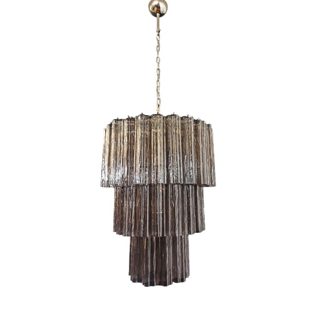 Large Three-Tier Murano Smoked Glass Tube Chandelier, 1990 For Sale