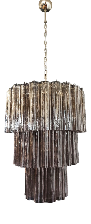 Large Three-Tier Murano Smoked Glass Tube Chandelier, 1990