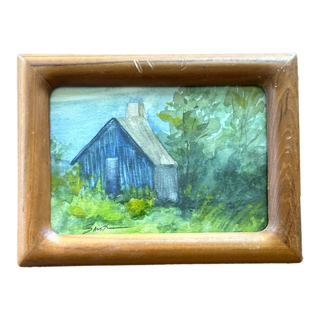 “Cabin in the Green” Framed Signed Original Watercolor Painting by Nancy Smith For Sale