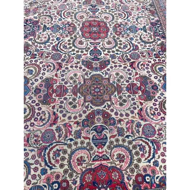 White Antique Persian Dabir Kashan Carpet, 10'2" × 13'8" For Sale - Image 8 of 11
