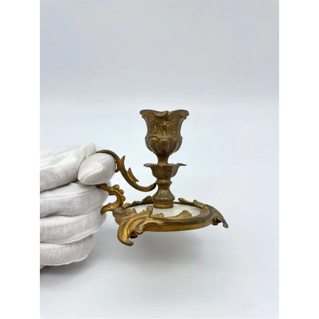 Noble Neo Rococo candlestick, gilded bronze, around 1900 Candlestick, solid bronze, finely chased and gilded. Very high...