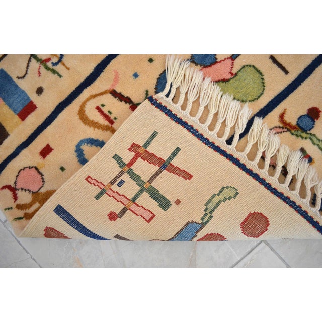 Kandinsky Art Inspired Hand Knotted Small Rug Vintage Art Deco Carpet 2′7″ × 4′1″ For Sale - Image 11 of 11