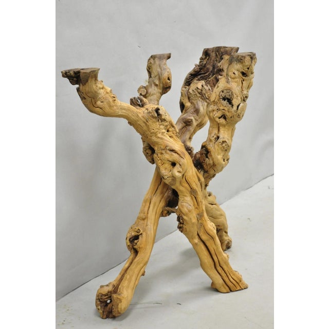 Vintage Mid Century Modern Natural Burl Driftwood Demilune Glass Console Table For Sale - Image 15 of 18