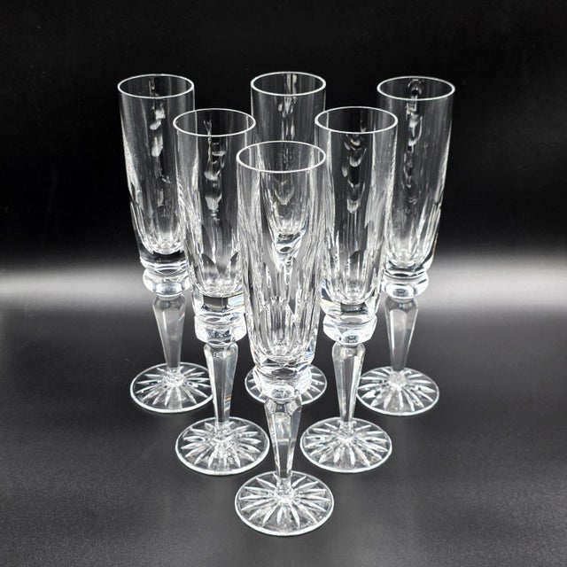 An elegant set of six vintage Ceska Regency crystal champagne flutes, made in the Czech Republic circa 1990–1992. The...