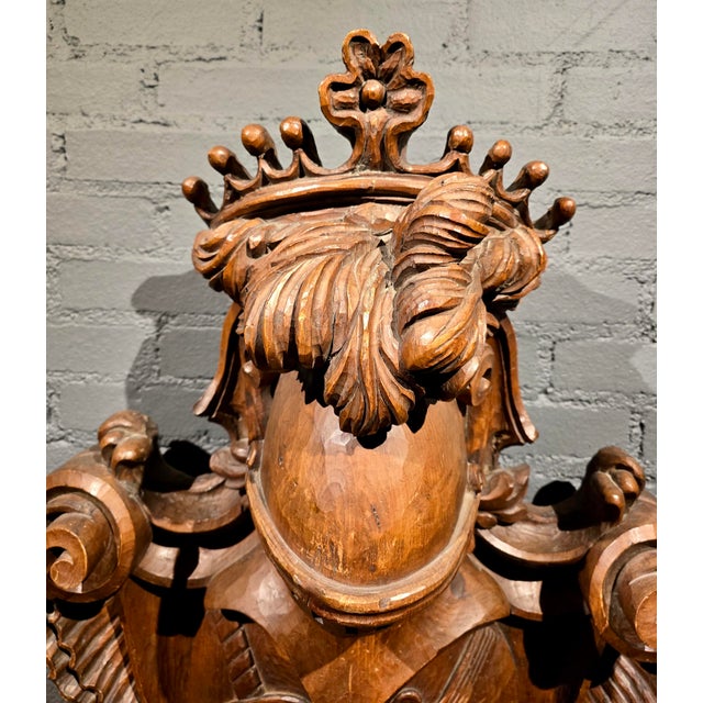 Brown 19th Century Hand Carved Heraldic Wall Crest W/ Armored Knight Motif For Sale - Image 8 of 12