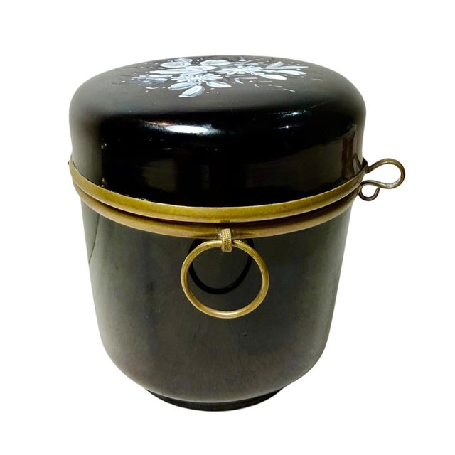 19th Century 19th Century French Black Opaline Glass Box With Enamel Flowers For Sale - Image 5 of 9