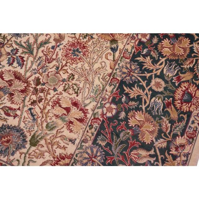 1990s Shabby Chic 1990's Floral Pak-Persian Ivory/Blue Wool Rug - 9'2'' X 12'6'' For Sale - Image 5 of 9