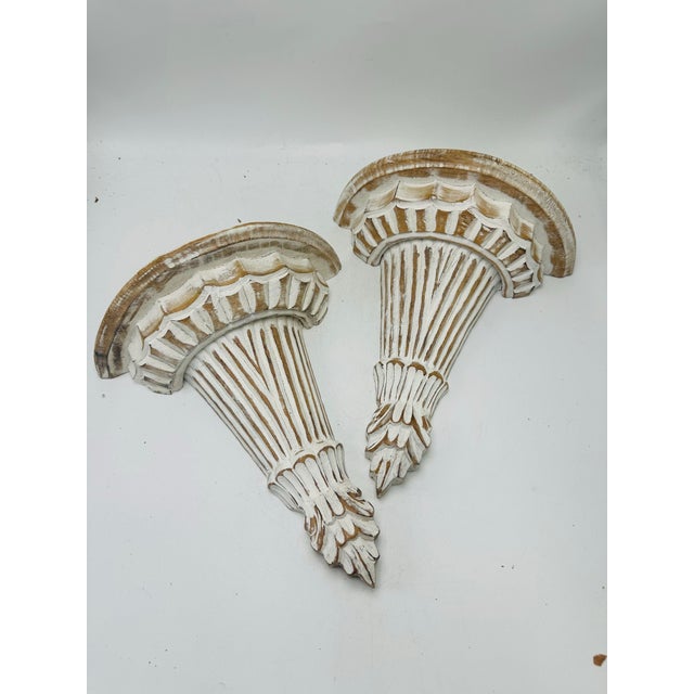 Wood Vintage Whitewashed Wooden Wall Brackets, a Pair For Sale - Image 7 of 7