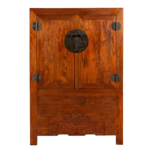 Chinese Qing Dynasty 19th Century Armoire with Carved Skirt and Large Medallion