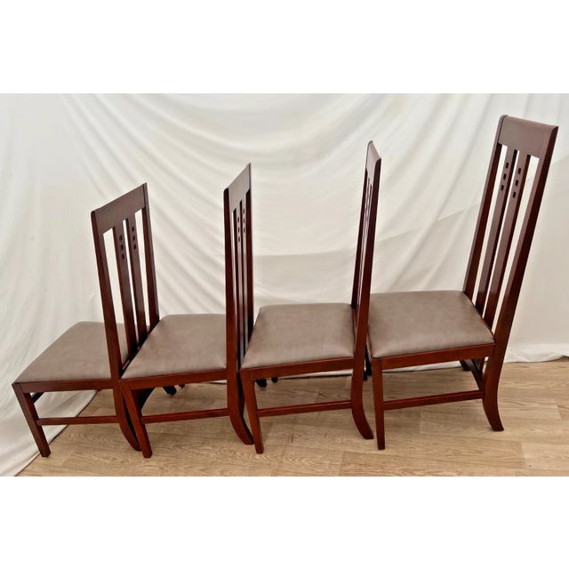 Four Stickley Arts and Crafts Side Chairs Slat Back Leather Seats Solid Cherry For Sale In Palm Springs - Image 6 of 14