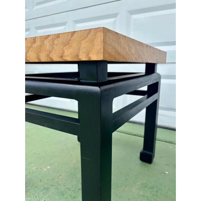 1960s Pair Custom Burl Oak Ming Style End Tables For Sale - Image 4 of 8