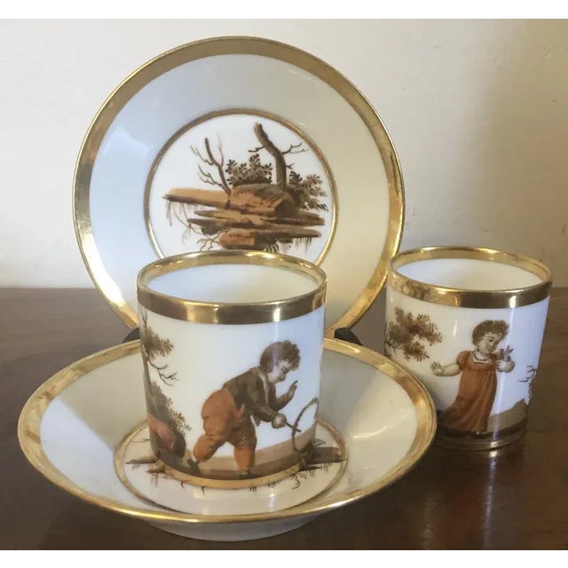 White Antique Circa 1805 French Empire Porcelain Coffee Cans & Saucers by La Courtille - 4 Pieces For Sale - Image 8 of 13