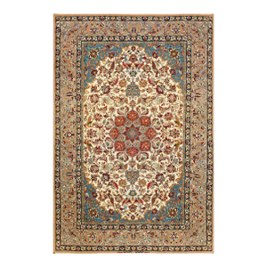 1940s Ivory Medallion Antique Persian Isfahan Rug 3'7'' X 5'1'' Handknotted Wool Carpet