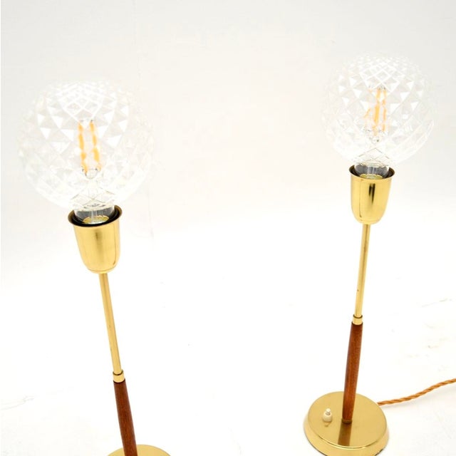Mid-Century Modern Vintage Swedish Teak and Brass Table Lamps, 1960, Set of 2 For Sale - Image 3 of 9