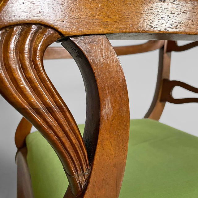 19th Century Italian Armchairs in Green Fabric and Wood, 1930s, Set of 2 For Sale - Image 9 of 18