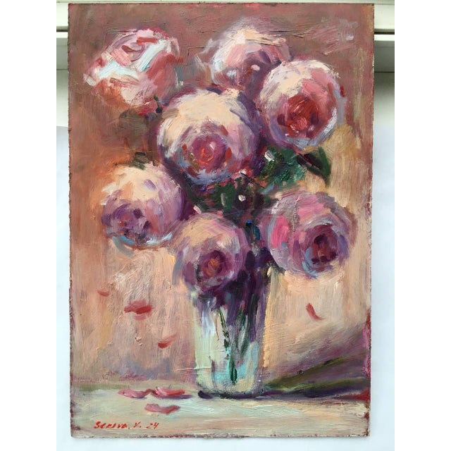 Contemporary Abstract Floral Peonies Bouquet Original Painting by Valeriya Serova For Sale - Image 9 of 9