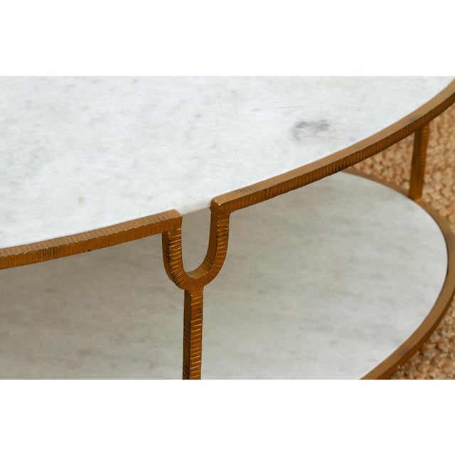 Juliet Gilded Two-Tier Oval Marble Coffee Table For Sale - Image 4 of 12