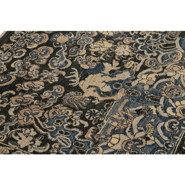 Rug & Kilim Rug & Kilim’s Chinese Pictorial Square Rug in Dark Gray and Black For Sale - Image 4 of 6