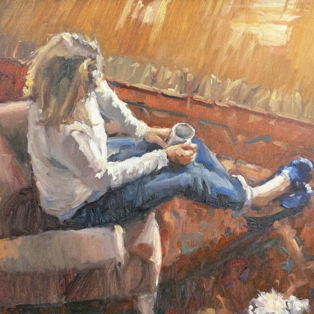 Original oil painting "Morning Warm Up" by Austin, TX impressionist painter, Robin Cheers. This is a lovely overhead view...