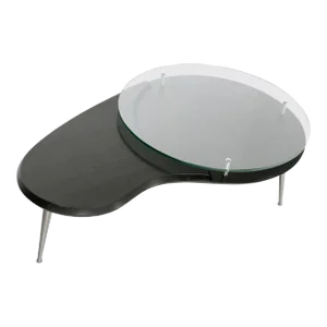 Mid-Century Modern Organic Kidney Shape Elevated Glass Top Coffee Table
