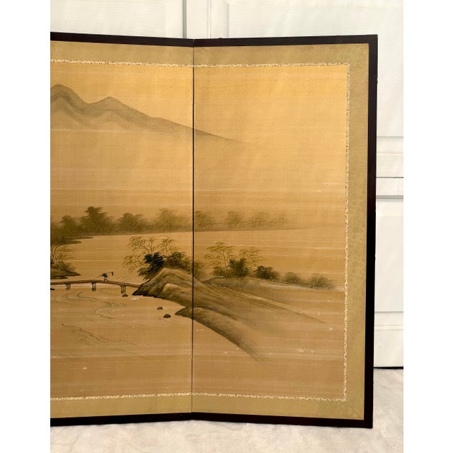 Vintage Japanese Byōbu Hand-Painted Silk Landscape Folding Screen For Sale - Image 10 of 13