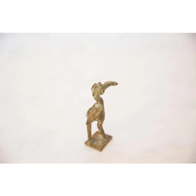 Vintage African Oxidized Bronze Crowned Stork With Fish For Sale - Image 4 of 6