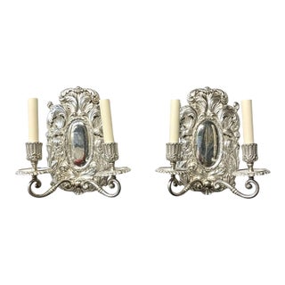 1900 Caldwell Baroque Silver Plated Sconces With 2 Lights - a Pair For Sale