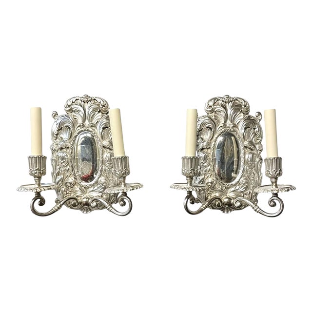 1900 Caldwell Baroque Silver Plated Sconces With 2 Lights - a Pair For Sale