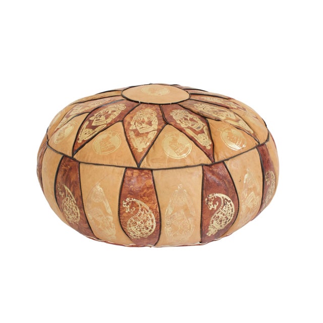 Mid-Century Modern Egyptian Revival Leather Pouf For Sale - Image 3 of 7