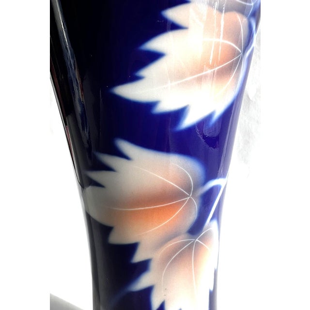 1960s Fukugawa Vase in Cobalt Blue Glaze and Pink Leaves For Sale - Image 11 of 16