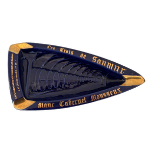 Vintage French Ceramic Ashtray Cobalt Blue and Gold Rectangular Shape
