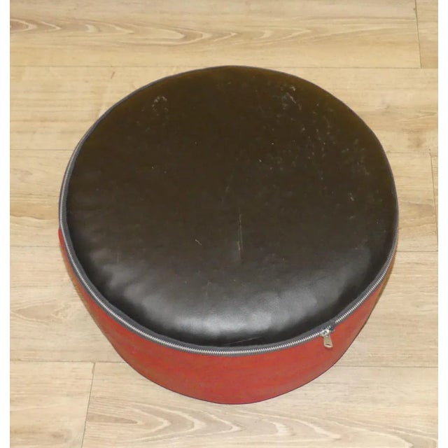 1970s Black and Red Faux Leather Ottoman, 1970s For Sale - Image 5 of 8