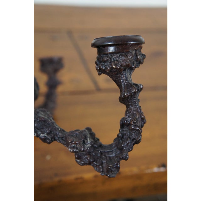 Metal Late 19th Century Bronze Two Arm Candelabra Candle Holder Wall Sconces Faun Bacchus- a Pair For Sale - Image 7 of 12