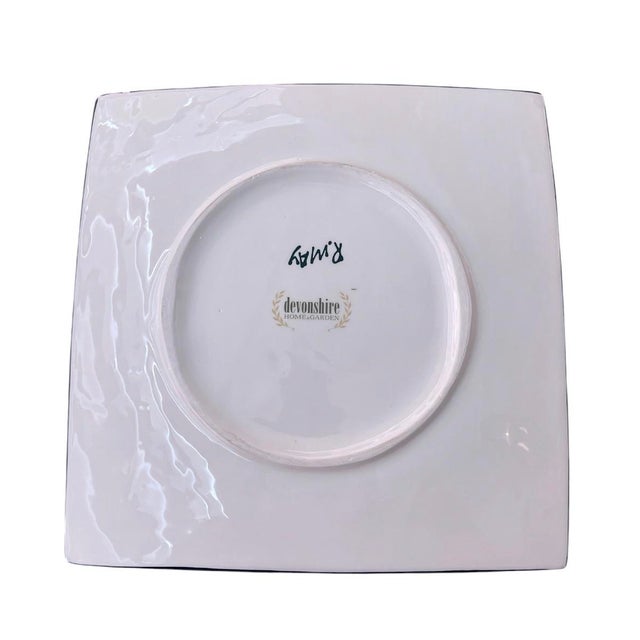 2000 - 2009 Vintage South African Hand-Painted Ceramic Square Platter – Geometric & Botanical Dot Art For Sale - Image 5 of 10