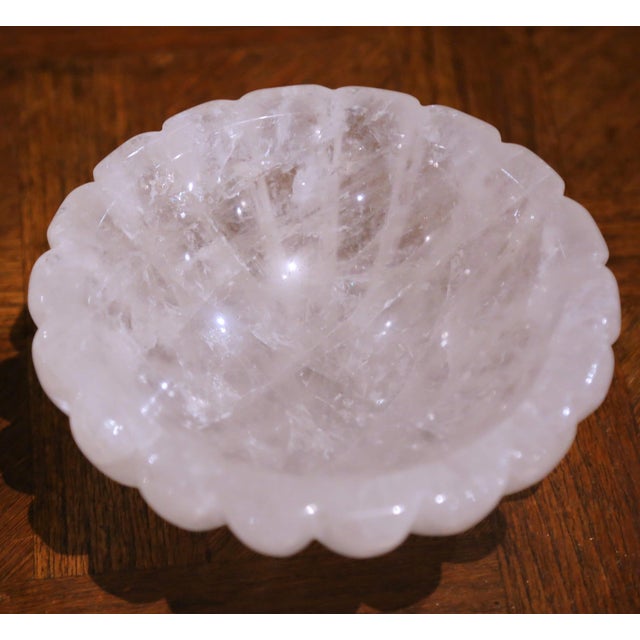 Neoclassical Hand-Carved Rock Crystal Bowl Vide-Poche From Brazil With Scalloped Design For Sale - Image 3 of 5