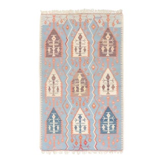 Vintage Zabihi Collection Tribal Blue Persian Kilim - 3'7" x 5'4" For Sale