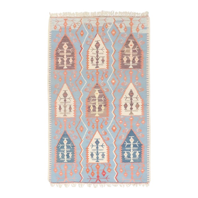 Vintage Zabihi Collection Tribal Blue Persian Kilim - 3'7" x 5'4" For Sale