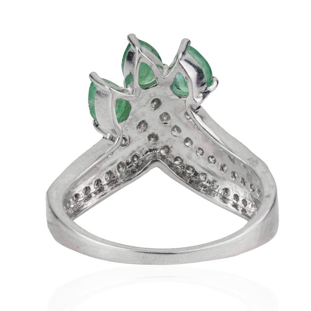 Metal Victorian Inspired Certified 1.14 Ct Pear Cut Emerald & Diamond Crown Cocktail Ring Size 8 For Sale - Image 7 of 14