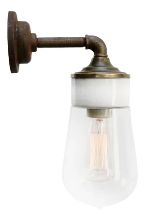 Vintage Clear Glass, Brass, and Cast Iron Sconce
